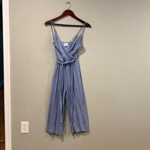 Blue and white striped linen romper